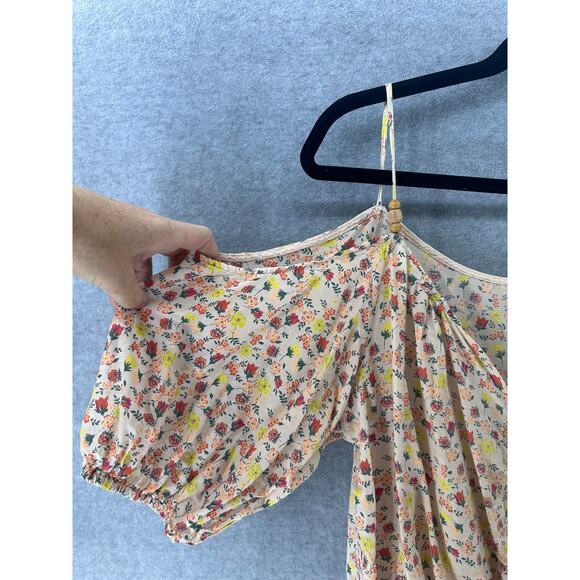 Scrapbook Women's sz M Blouse Spaghetti Strap Cutout Bubble Sleeve Floral Print - Picture 4 of 9